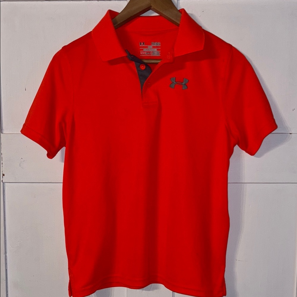 Under Armour Orange Polo Shirt Classic Casual Design Youth Large 10 12